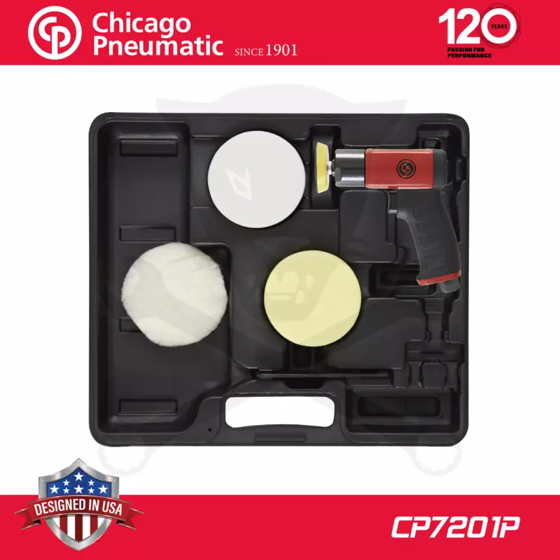 Levegős polírozógép 75 mm 3" - 2.5 m/s2 MINI + polírtárcsák - Chicago (CP7201P)