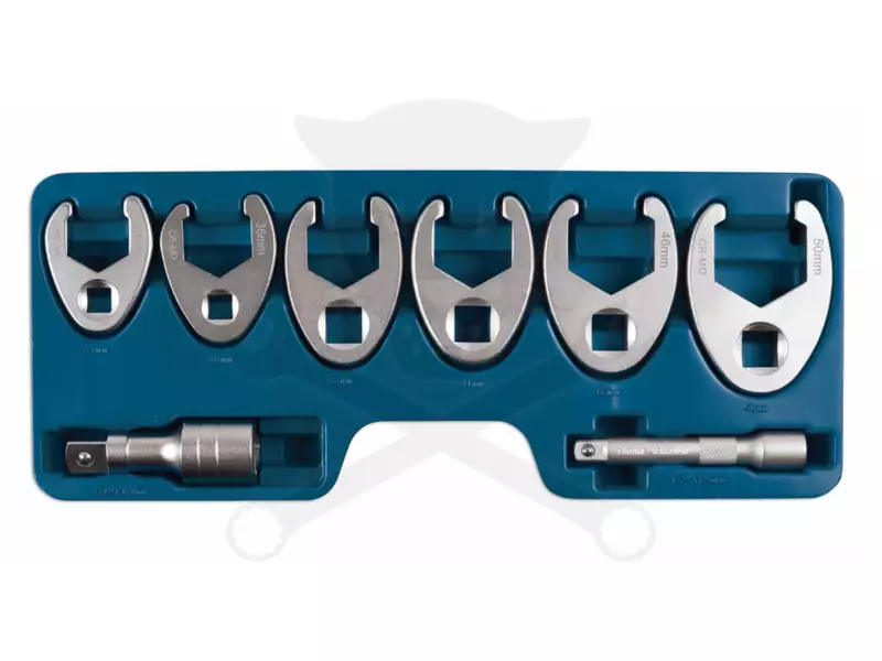 Villáskulcs adapter készlet nyitott 1/2"-3/4" 6+2 db: 33-50 mm "Crowfoot"