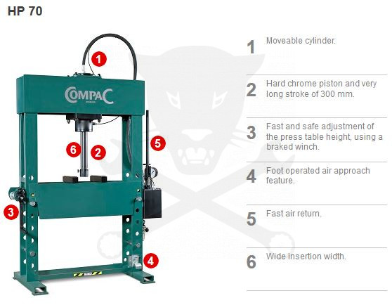 Prés 70 t hidro-pneumatikus kézi-karos - gyors dugattyú - Compac HP 70 G2