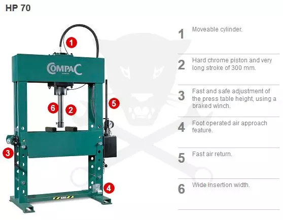 Prés 70 t hidro-pneumatikus kézi-karos - gyors dugattyú - Compac HP 70 G2