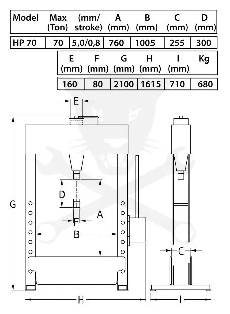 Prés 70 t hidro-pneumatikus kézi-karos - gyors dugattyú - Compac HP 70 G2
