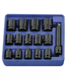 Tálcás Genius dugókulcs, gépi készlet 6 lapú normál 1/2" 15 db-os 1/6
