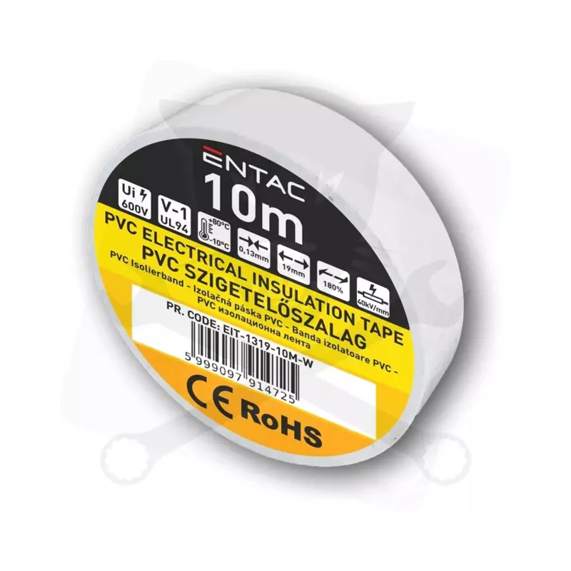 Szigetelőszalag 10m fehér 0.13x19 mm - Entac