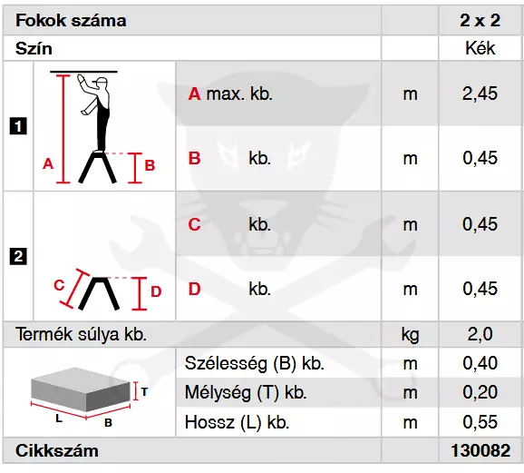 Fellépő ALU lépcsőfokos két oldalon járható gurulós 2x2 kék - ROLLY