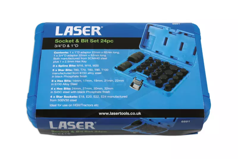 Bit készlet teherautós 3/4" és 1" 24 db-os gépi imbusz+torx+XZN+E-torx