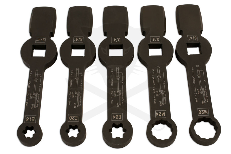 Féknyeregkulcs készlet -TEHER- üthető 5 db-os E18-E20-E24 + M24-M26 3/4"