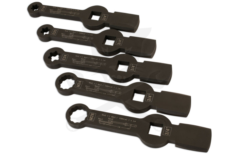 Féknyeregkulcs készlet -TEHER- üthető 5 db-os E18-E20-E24 + M24-M26 3/4"