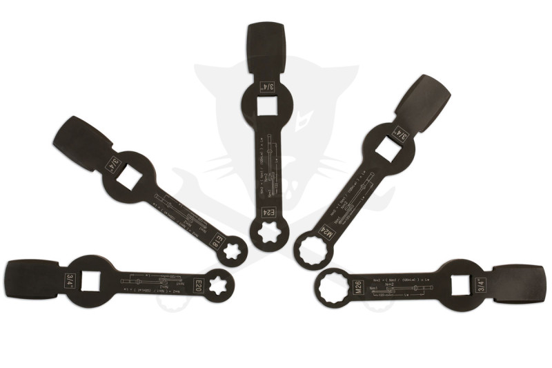 Féknyeregkulcs készlet -TEHER- üthető 5 db-os E18-E20-E24 + M24-M26 3/4"