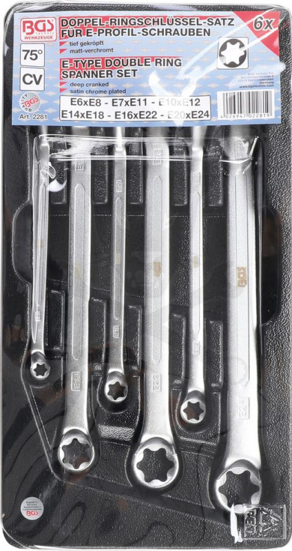 Torx csillagkulcs készlet Hajlított 6 db-os E-torx 12 méret: E6 - E24 -BGS
