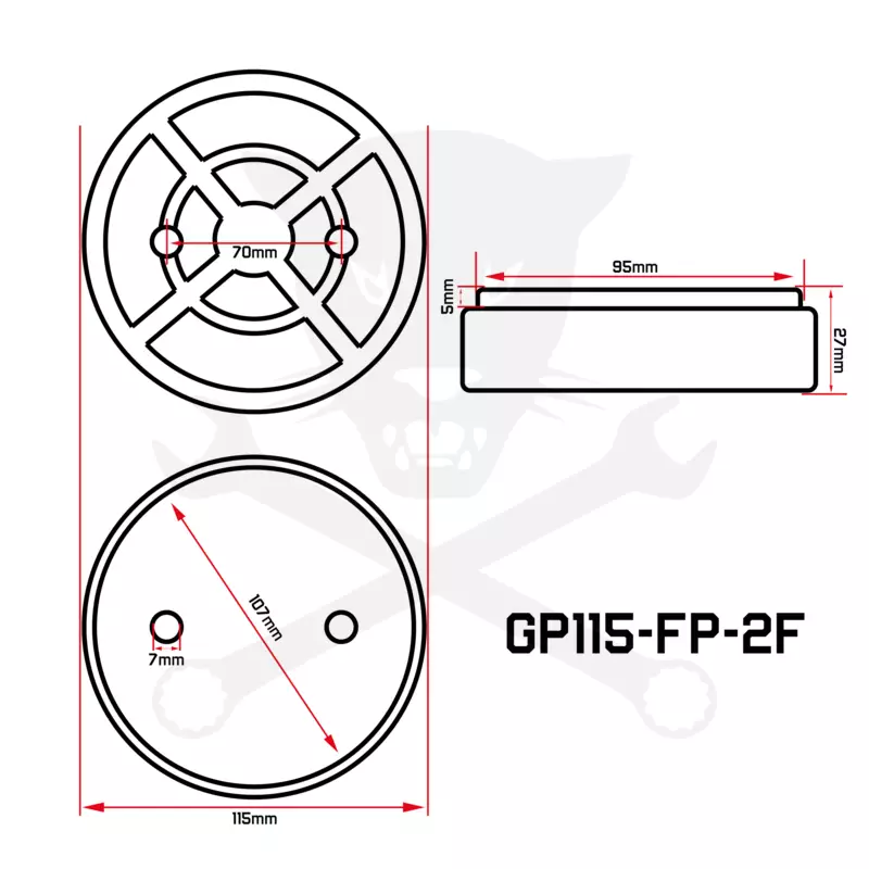 Gumipogácsa csápos emelőhöz 115/107 mm-es félperemes-íves+ 2 furat