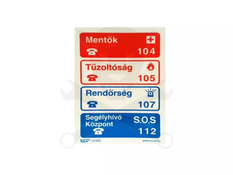 Tábla utánvilágítós öntapadós Segélyhívó telefonszámok 150x200 UV200