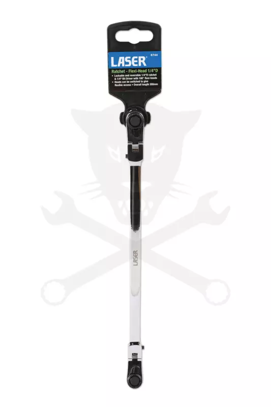Racsnis hajtószár extra hosszú flexibilis fejjel 1/4" bit+1/4" dugófej