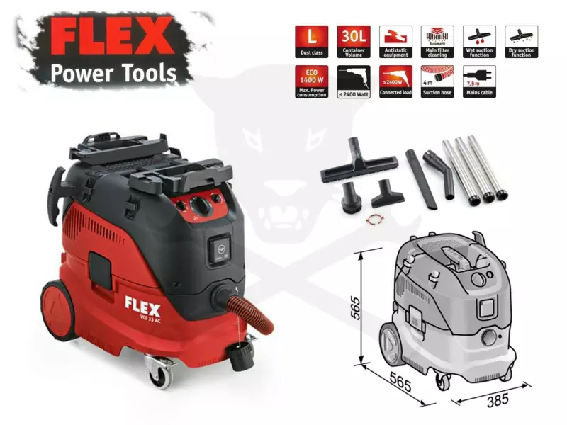 Porszívó, ipari 1400 W - 30 literes - FLEX (VCE 33 M AC)