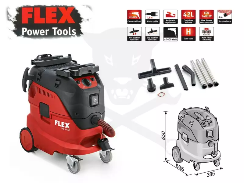Porszívó, ipari 1400 W - 42 literes + takarító szett - FLEX (VCE 44 H AC-KIT)
