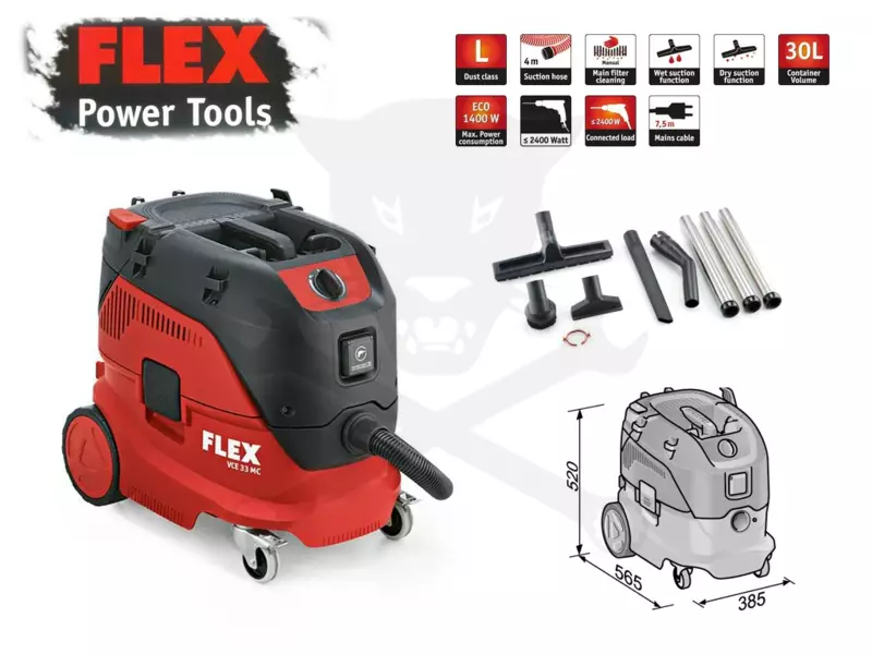 Porszívó, ipari 1400 W - 30 literes + takarító szett FLEX (VCE 33 L MC)