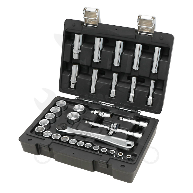 Dugókulcs készlet 3/8" 6 lap 6-24 mm + hosszított 33 db-os (913E/C33)