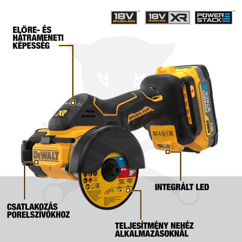 Sarokcsiszoló, akkus 18V 76 mm 2 db 1.7 Ah - kofferben, DeWalt