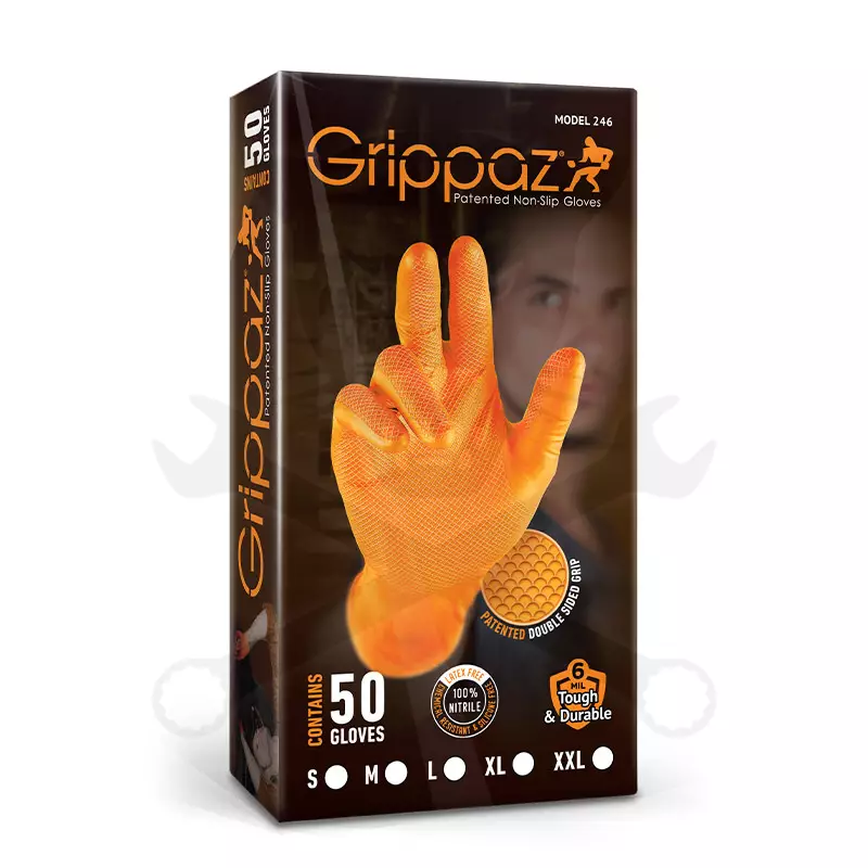 Kesztyű Grippaz 100% Nitril 10/XL - dobozos 50 db-os - NARANCS