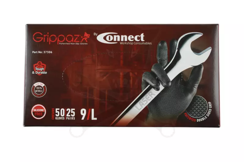 Kesztyű Grippaz 100% Nitril 9/L - dobozos 50 db-os - FEKETE