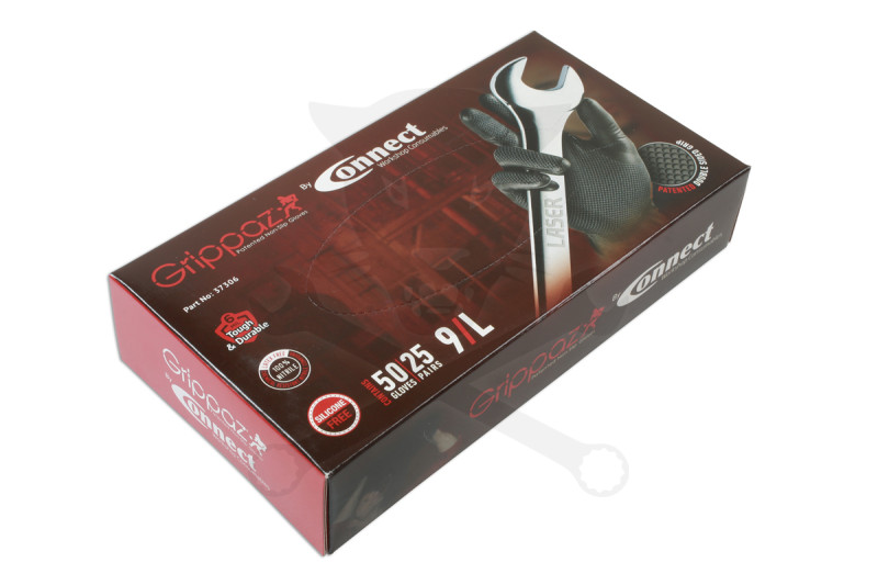 Kesztyű Grippaz 100% Nitril  9/L - dobozos 50 db-os - FEKETE