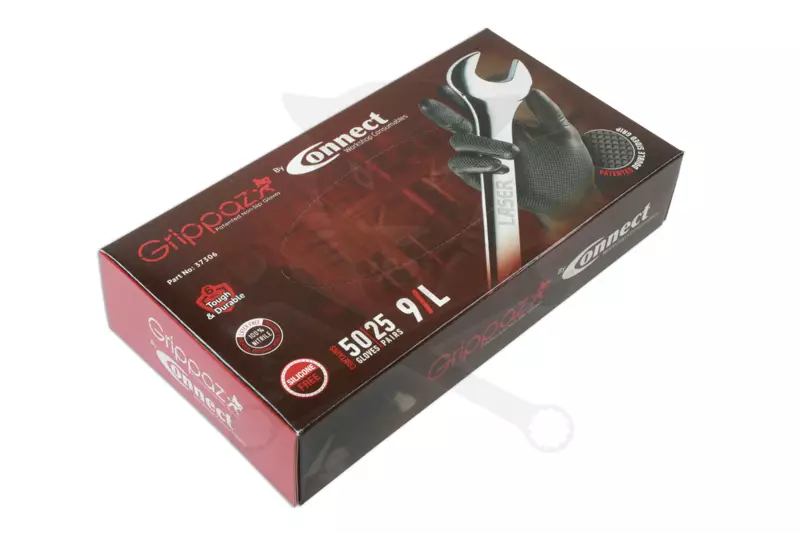 Kesztyű Grippaz 100% Nitril 9/L - dobozos 50 db-os - FEKETE