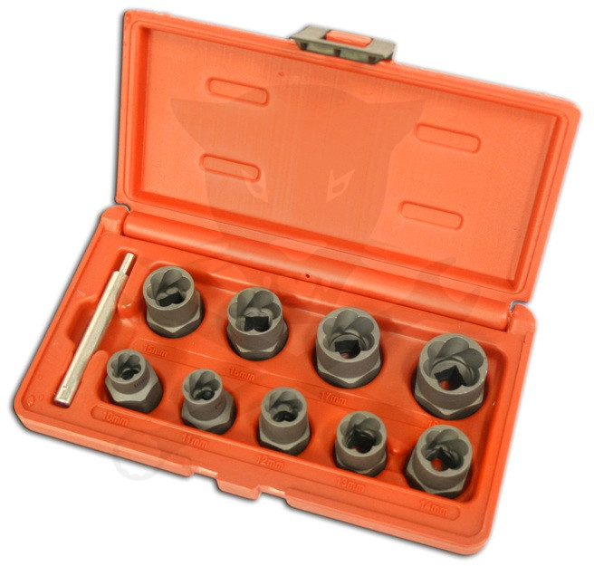 Csavarkiszedő készlet - sérült fejű csavarokhoz 9+1 db-os 10-19 mm 3/8"
