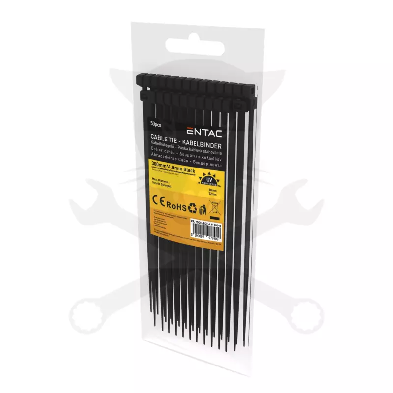Kábelkötegelő 4,8x300 - Fekete - 50 db-os - Entac