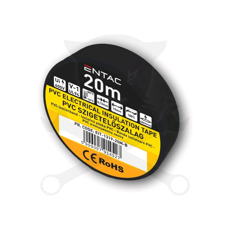 Szigetelőszalag 20m fekete 0.13x19 mm - Entac