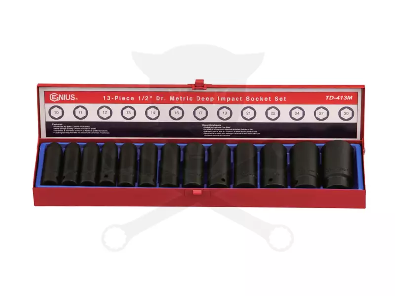Légkulcsfej készlet 1/2" 13 db 10-30 mm metrikus hosszú Genius