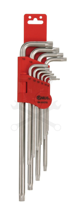 Torxkulcs "L" alakú készlet 10 db-os lyukas torx, hosszú Genius
