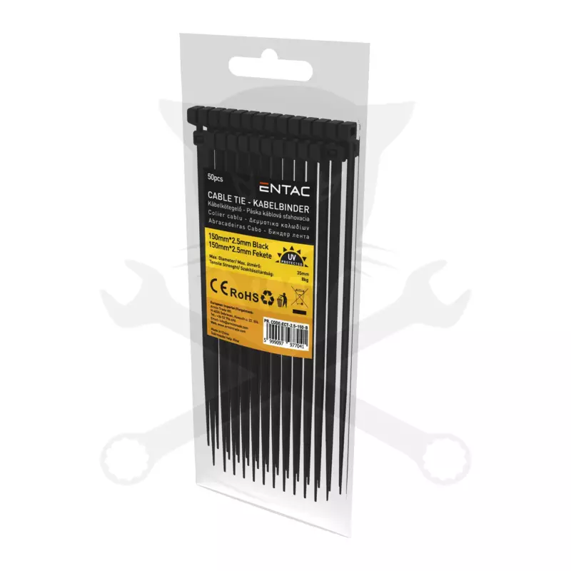 Kábelkötegelő 2,5x150 - Fekete - 50 db-os - Entac