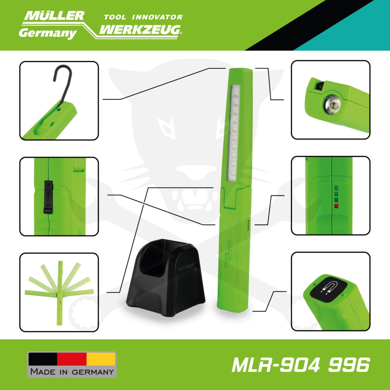 Szerelőlámpa LED 10+1 LED profi, 600 Lumen, akkus+aszt.dokkoló