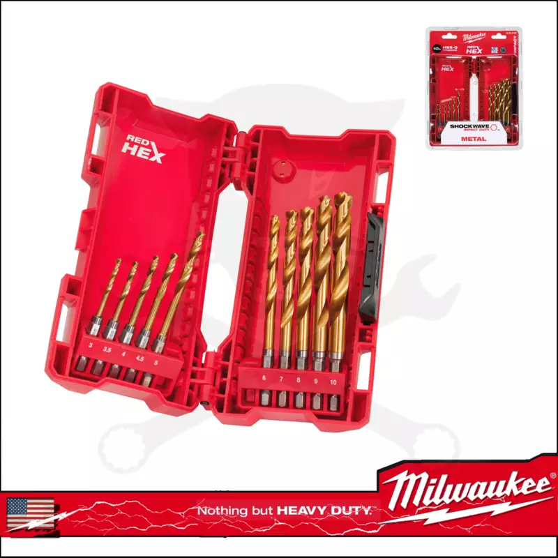 Csigafúró készlet HSS TiN Titán bevonatú 1/4" 10 db-os 3.0-10.0 mm Mil