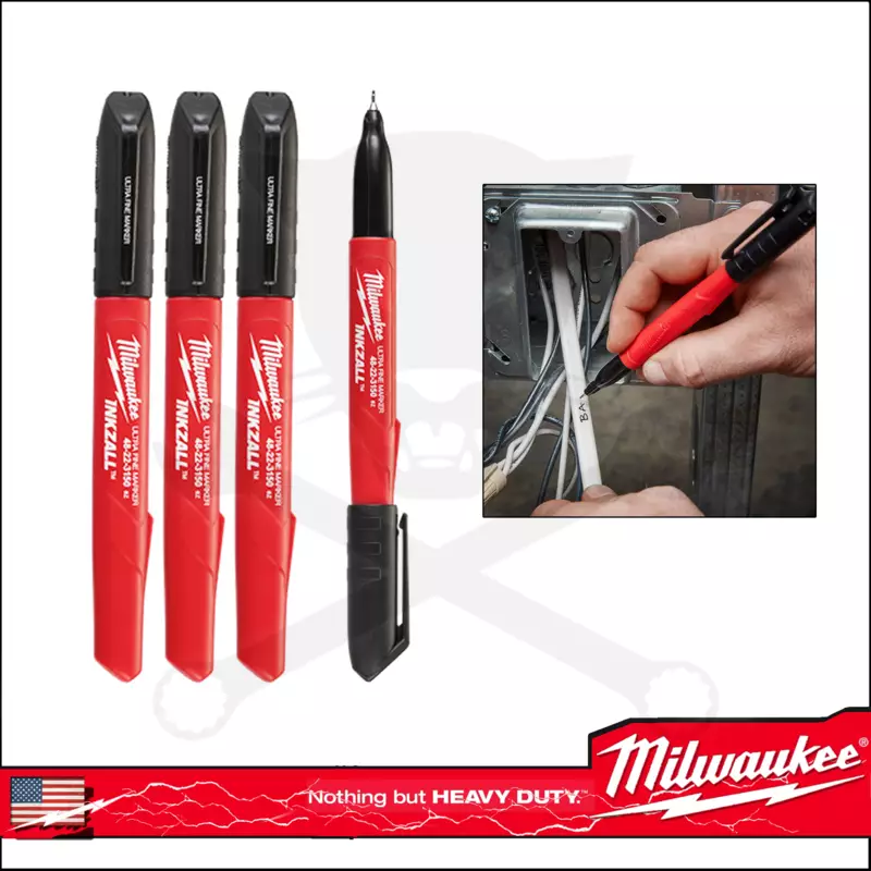 Jelölő filctoll, vékony 0.6 mm Milwaukee FEKETE 4 db-os klt