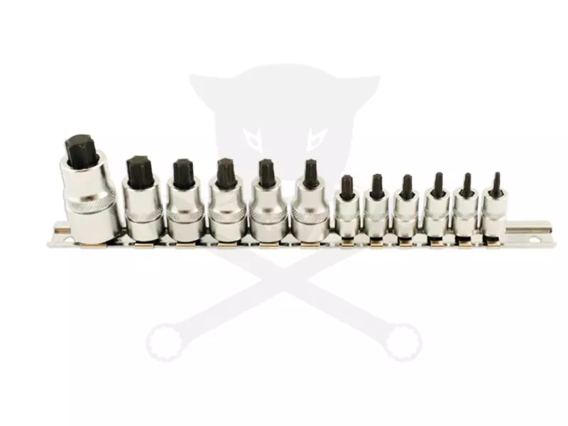 Rátűzőkulcs - crowa+bit készlet 1/4"-3/8"-1/2" 12 db-os RÖVID Torx:T8-T60