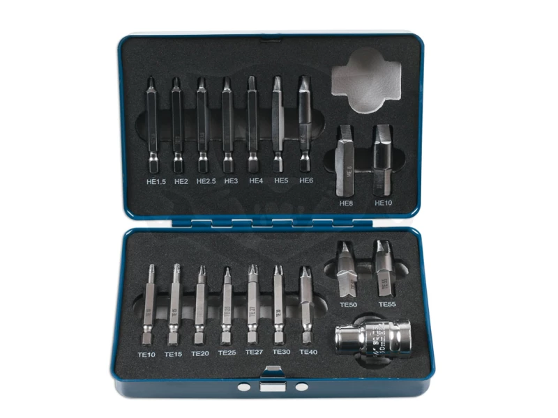 Csavarkiszedő - sérültfejű csavarokhoz Torx - HEX 19 db-os készlet -