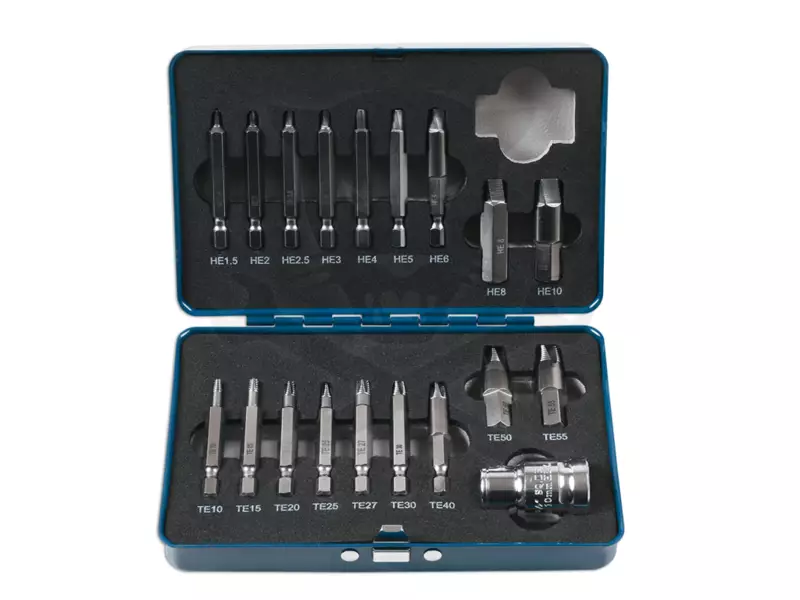 Csavarkiszedő - sérültfejű csavarokhoz Torx - HEX 19 db-os készlet -
