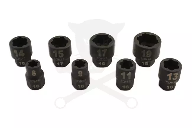 Csavarkiszedő készlet - sérült fejű csavarokhoz 8 db-os 8-19 mm 3/8"