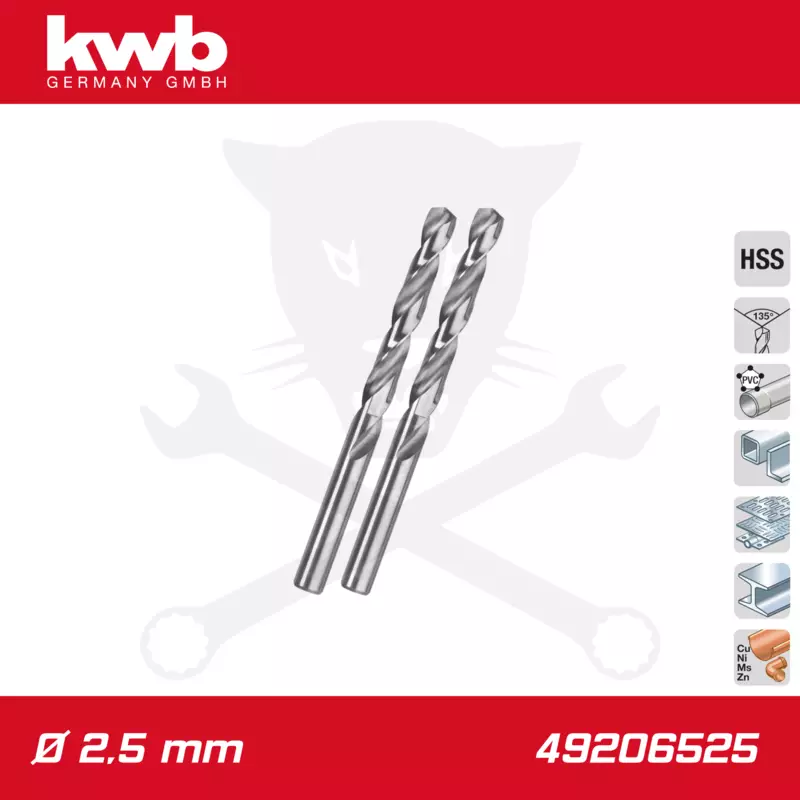 Csigafúró 2,5 mm HSS-G DIN 338 Silver Star, profi 2 db-os - KWB