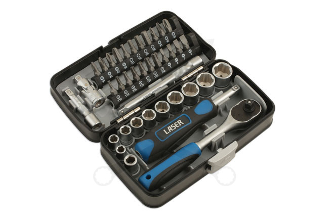 Dugókulcs készlet 1/4" 6 lap 5.5-14 mm + bithegyek 38 db-os LASER