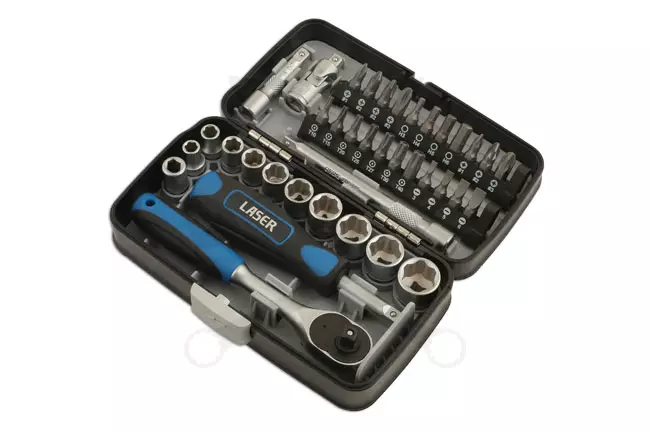 Dugókulcs készlet 1/4" 6 lap 5.5-14 mm + bithegyek 38 db-os LASER