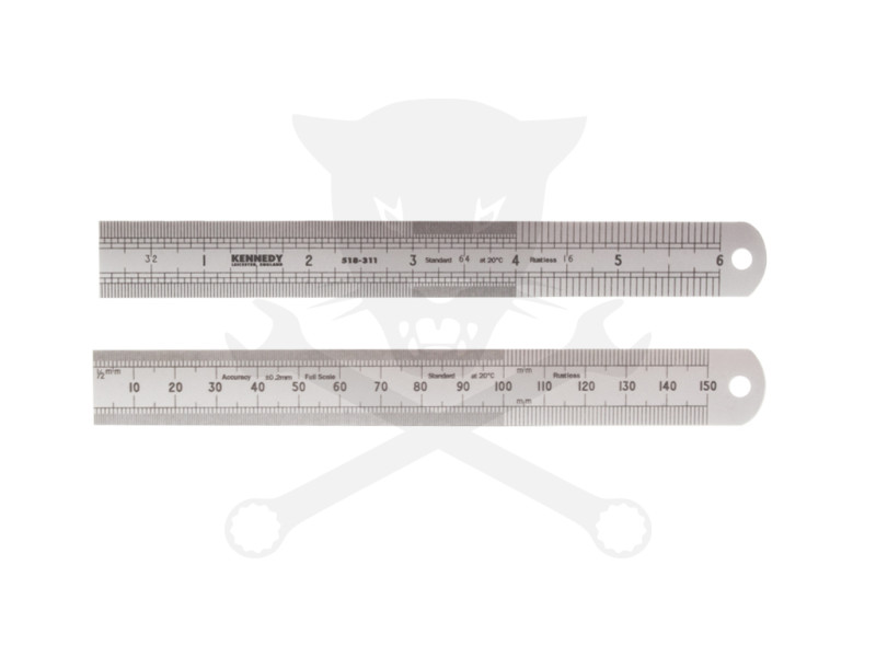 Vonalzó, acél, merev  150 mm x 18 mm metrikus és colos