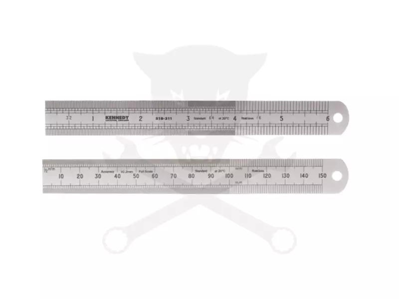 Vonalzó, acél, merev  150 mm x 18 mm metrikus és colos