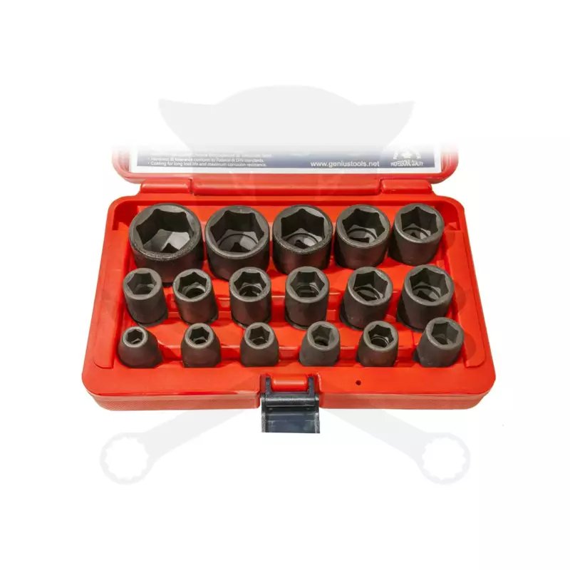 Légkulcsfej készlet 1/2" 17 db  8-32 mm metrikus rövid 6 lap - Genius