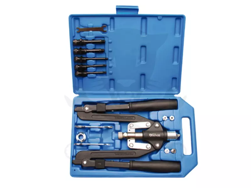 Kétkezes szegecsanya+popszegecs behúzó készlet M4-M5-M6-M8-M10 + 3.2-6.4 mm