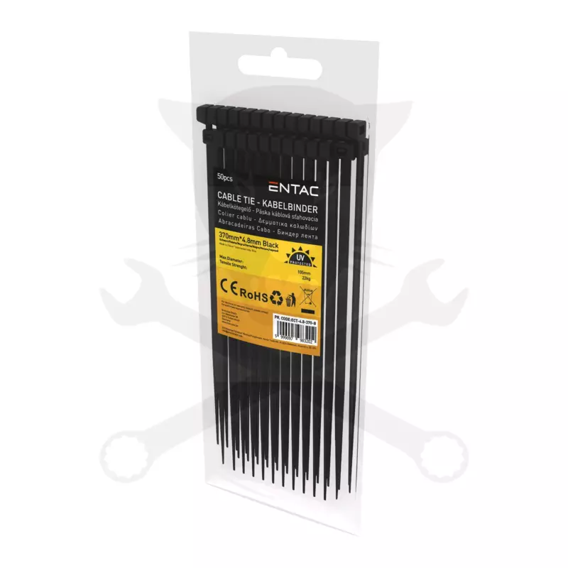 Kábelkötegelő 4.8x370 - Fekete - 50 db-os - Entac
