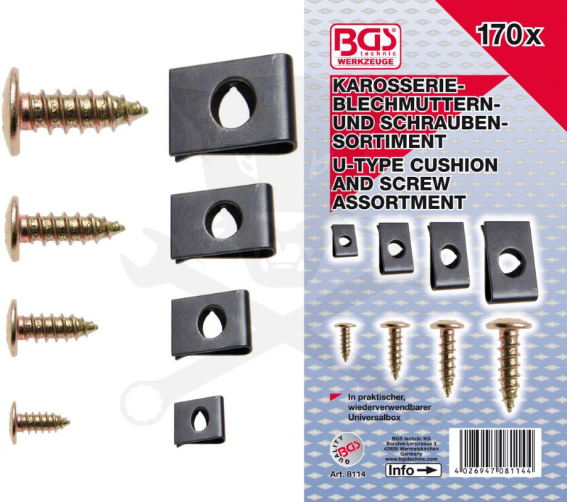 Fém lemezanya és csavar készlet 170 db BGS