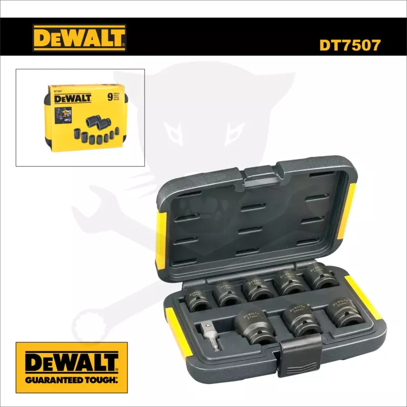 Légkulcsfej készlet 1/2" 6 lap rövid 10-27 mm 9 db-os - DeWalt