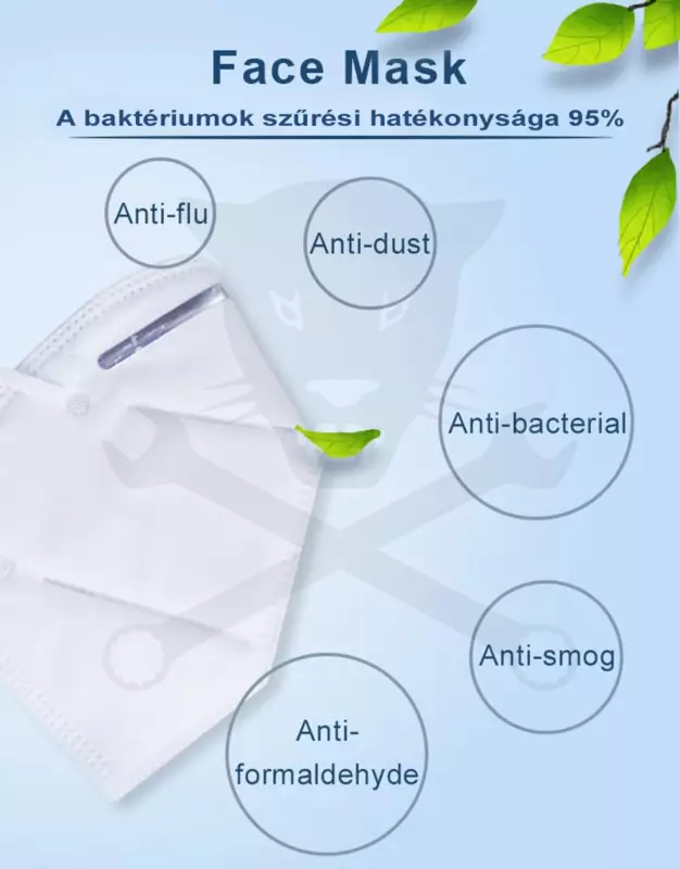 Arcmaszk - szájmaszk - FFP2 - KN95 szelep nélkül -fülpánt XHH-KN95 RAKTÁRON BF22