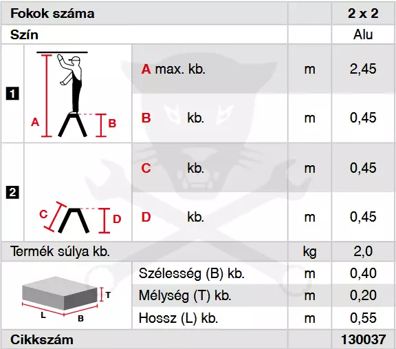 Fellépő ALU lépcsőfokos két oldalon járható gurulós 2x2 - ROLLY